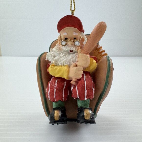 Vintage Baseball Santa Ornament Santa Holding Bat in Glove Chair Sports Xmas - Picture 8 of 11